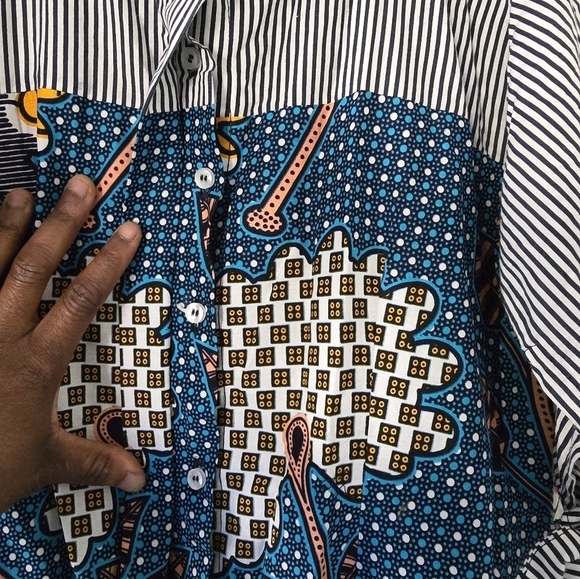 African Print Women's Multi Print button down Dress Shirt Art to wear Boho - Picture 6 of 10